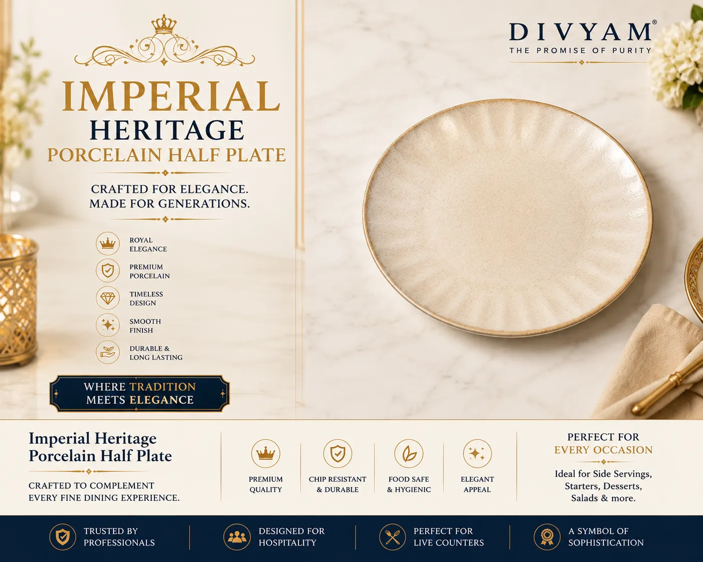 Imperial Heritage Porcelain Half Plate — Heritage Dining Collection by D I V Y A M®
